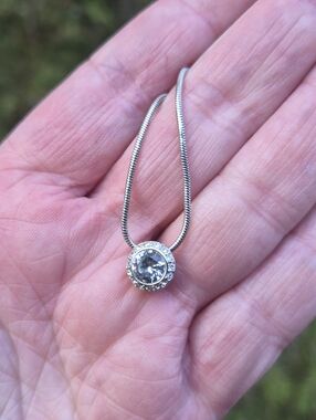 Swarovski Halo Crystal Pendant Slide Necklace Swan Signed Adjustable to 17.5”